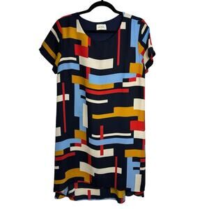 Aura Multicolor Geometric Short Sleeve Shift Dress